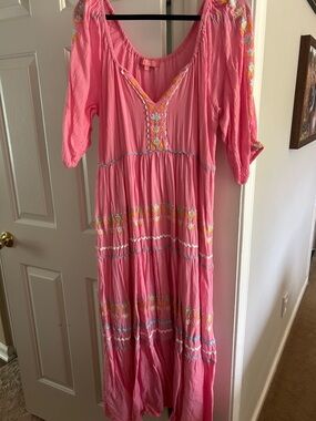 Simply Southern Pink Embroidered Boho Maxi Dress